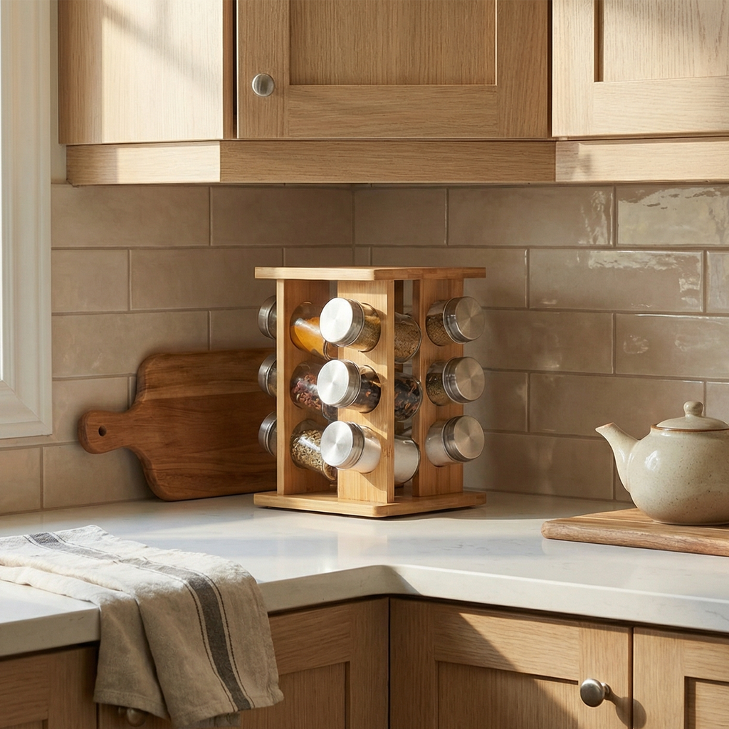 Bamboo Spice Rack with 12 Jars