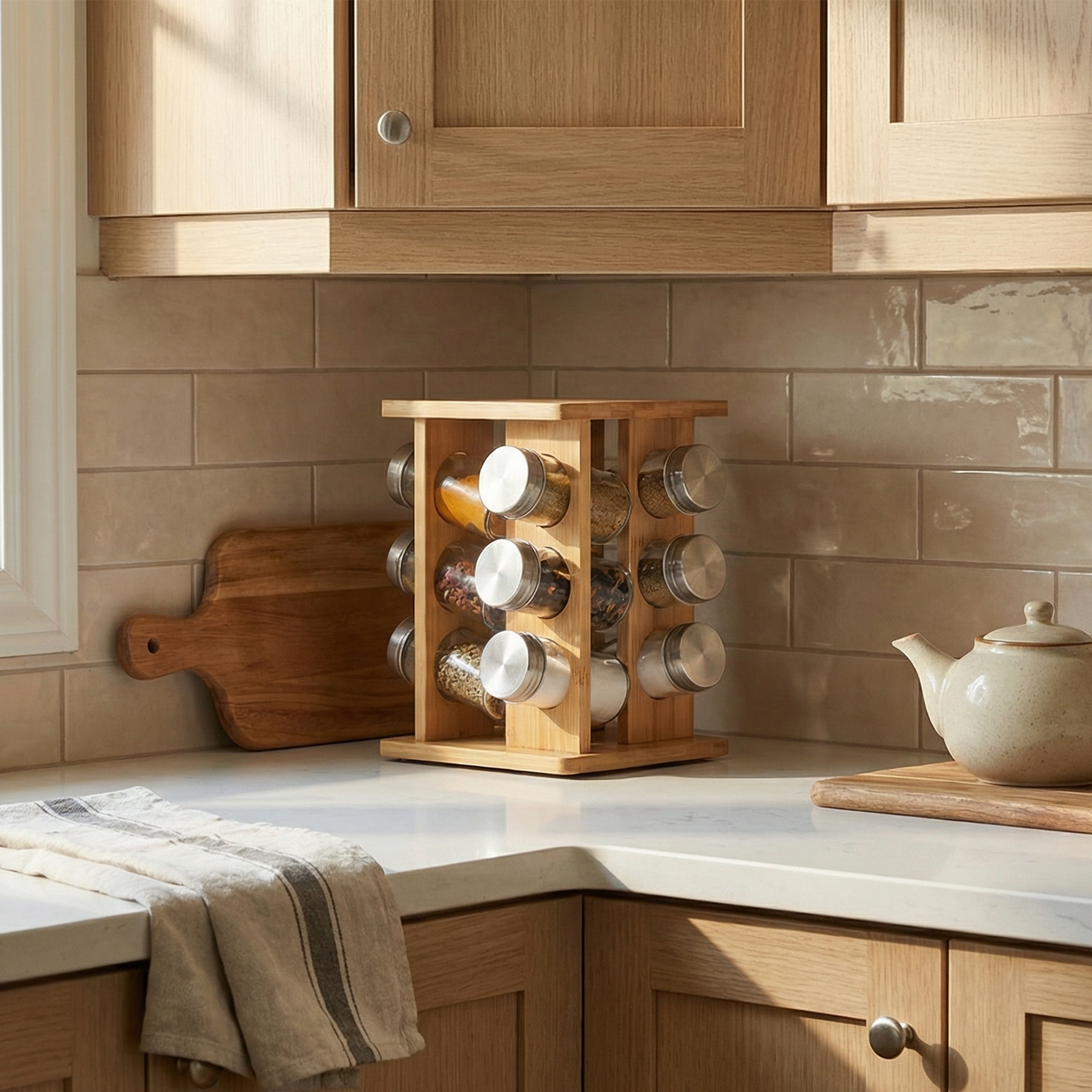 Bamboo Spice Rack with 12 Jars