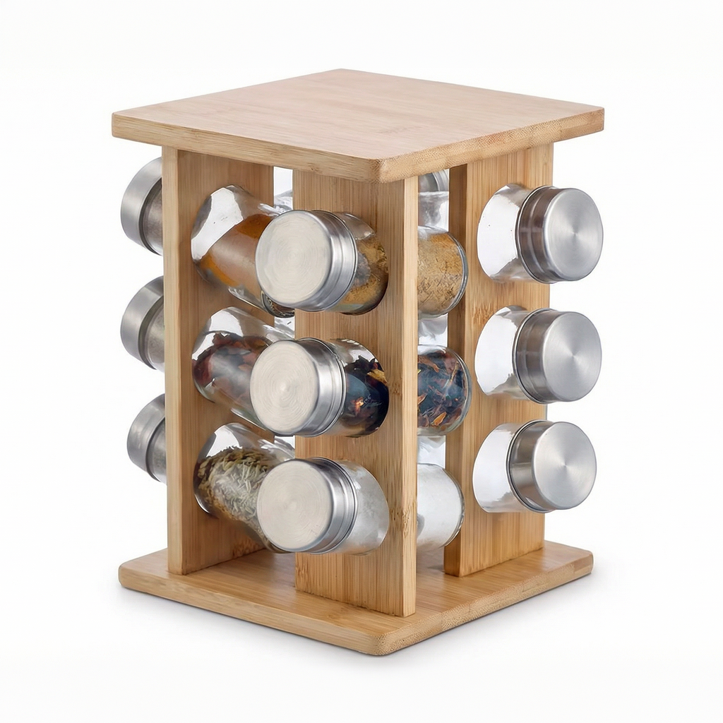 Bamboo Spice Rack with 12 Jars