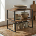 Stackable Wood and Metal Kitchen Shelf Organizer - Expandable Cabinet Storage Rack (Set of 2)