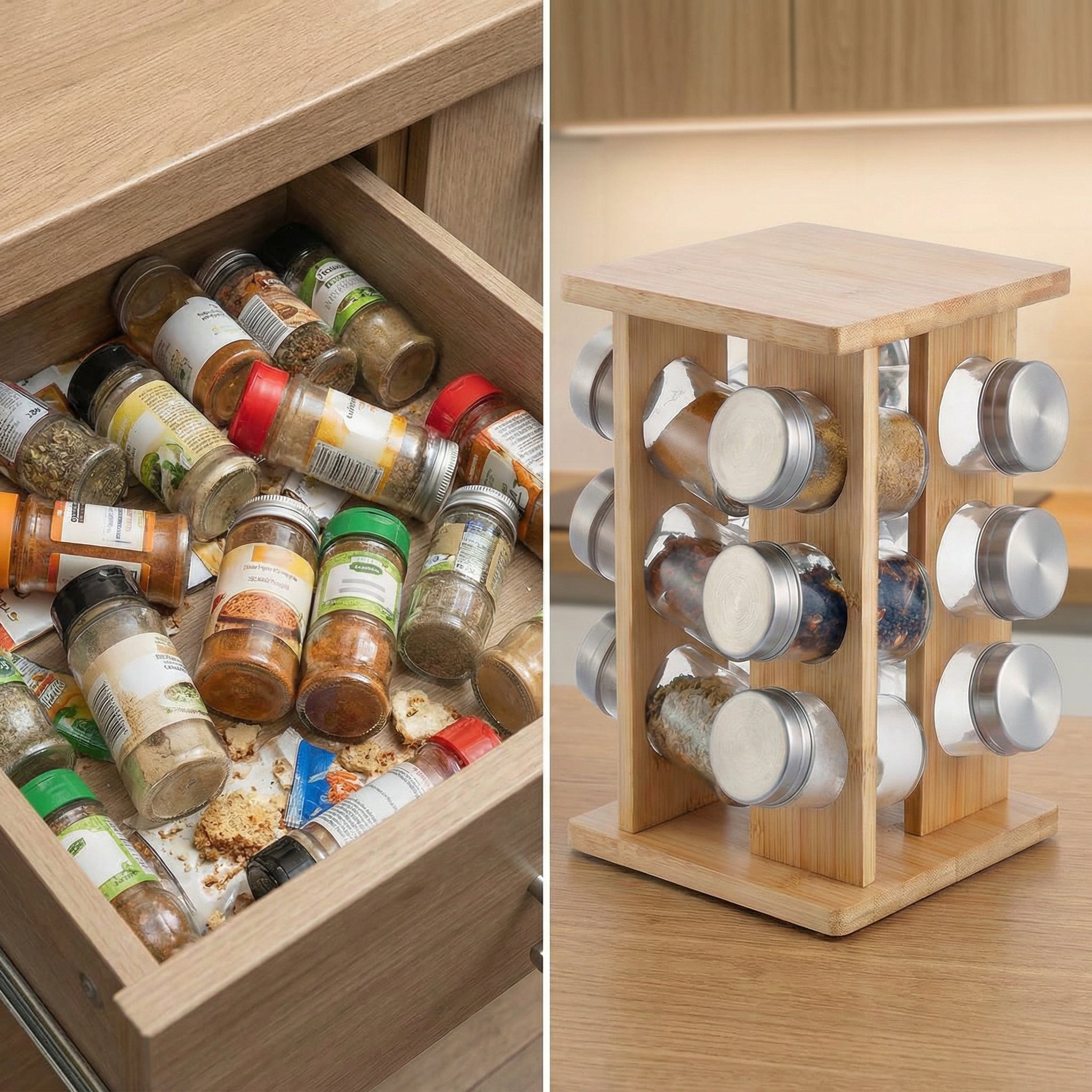 Bamboo Spice Rack with 12 Jars