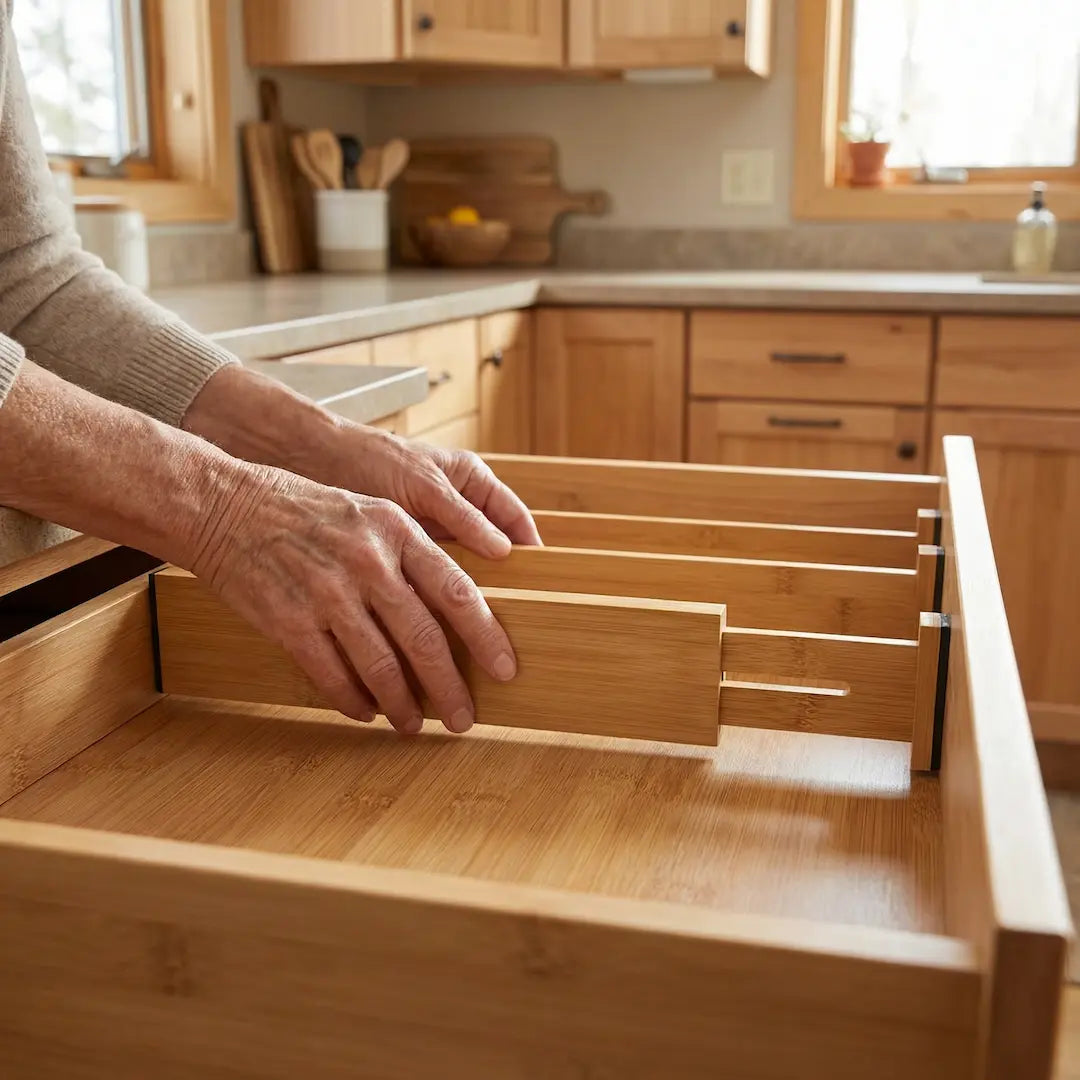 Premium Bamboo Drawer Dividers | Adjustable & Spring-Loaded (set of 4)
