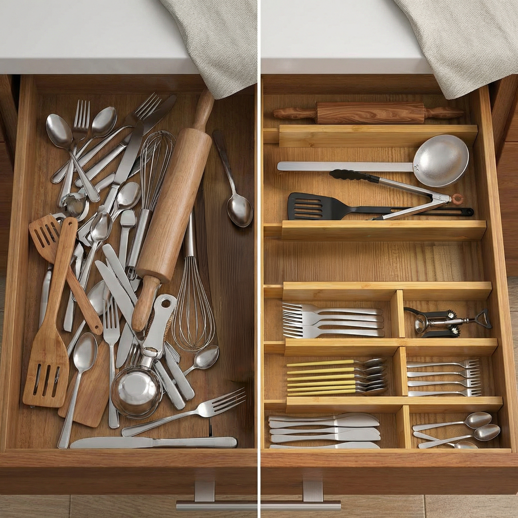 Adjustable Bamboo Drawer Dividers – Set of 4