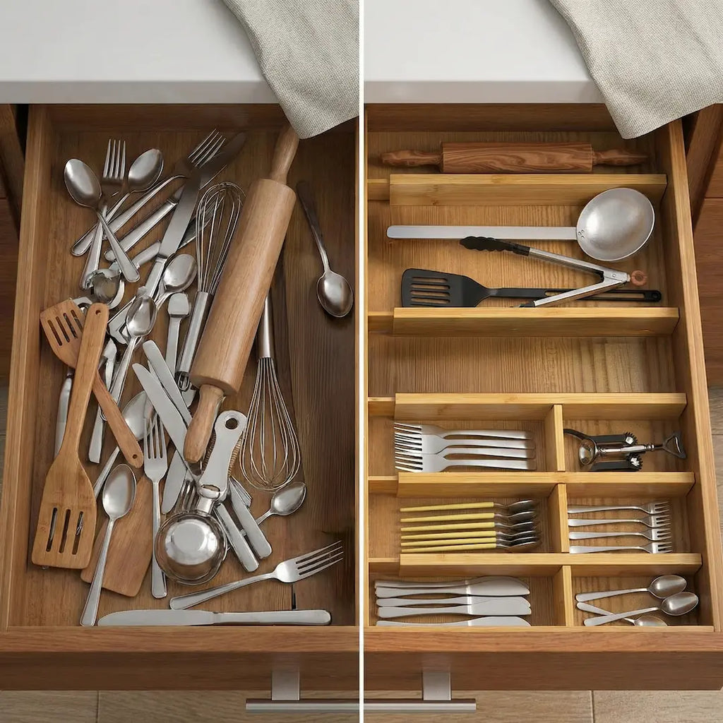 Premium Bamboo Drawer Dividers | Adjustable & Spring-Loaded (set of 4)