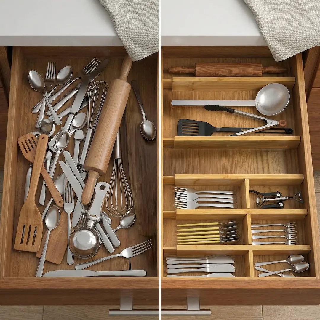Premium Bamboo Drawer Dividers | Adjustable & Spring-Loaded (set of 4)