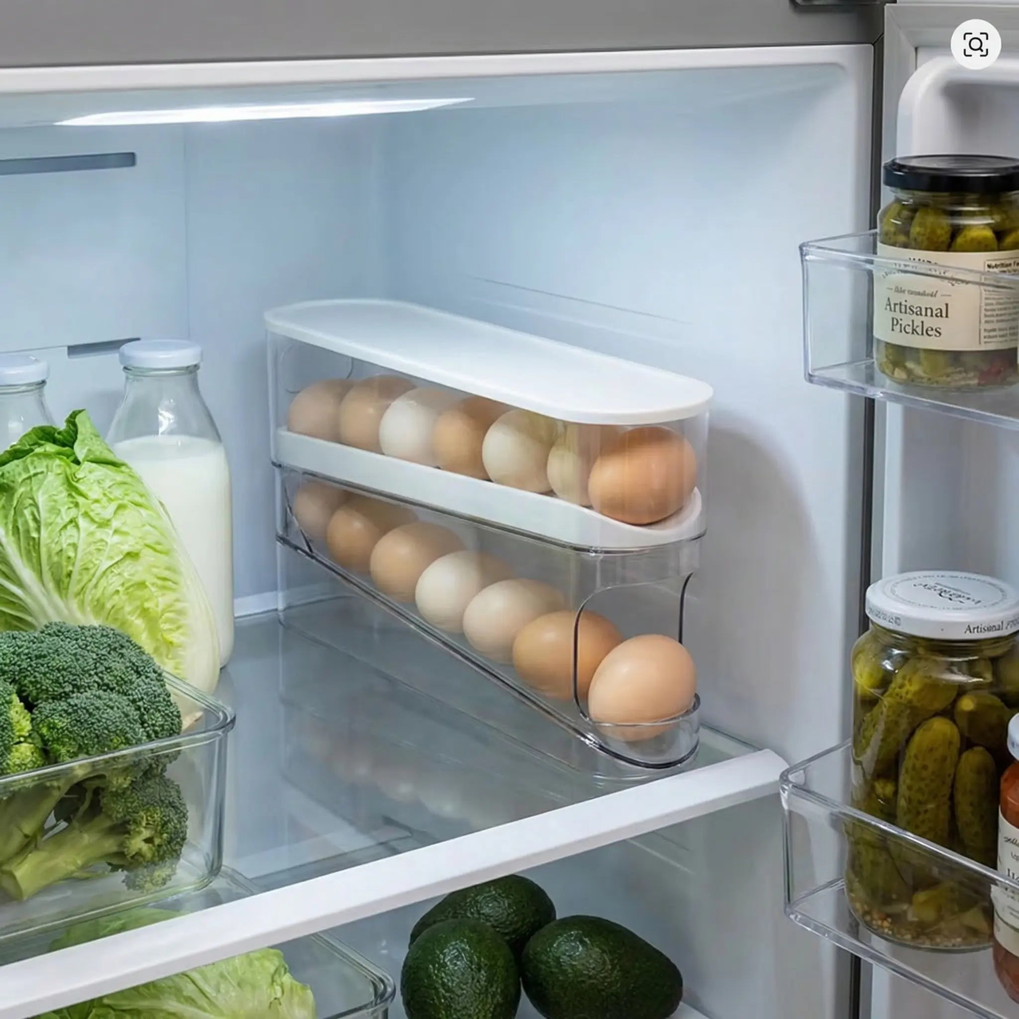 Auto-Rolling Egg Dispenser — Double-Tier Refrigerator Egg Organizer