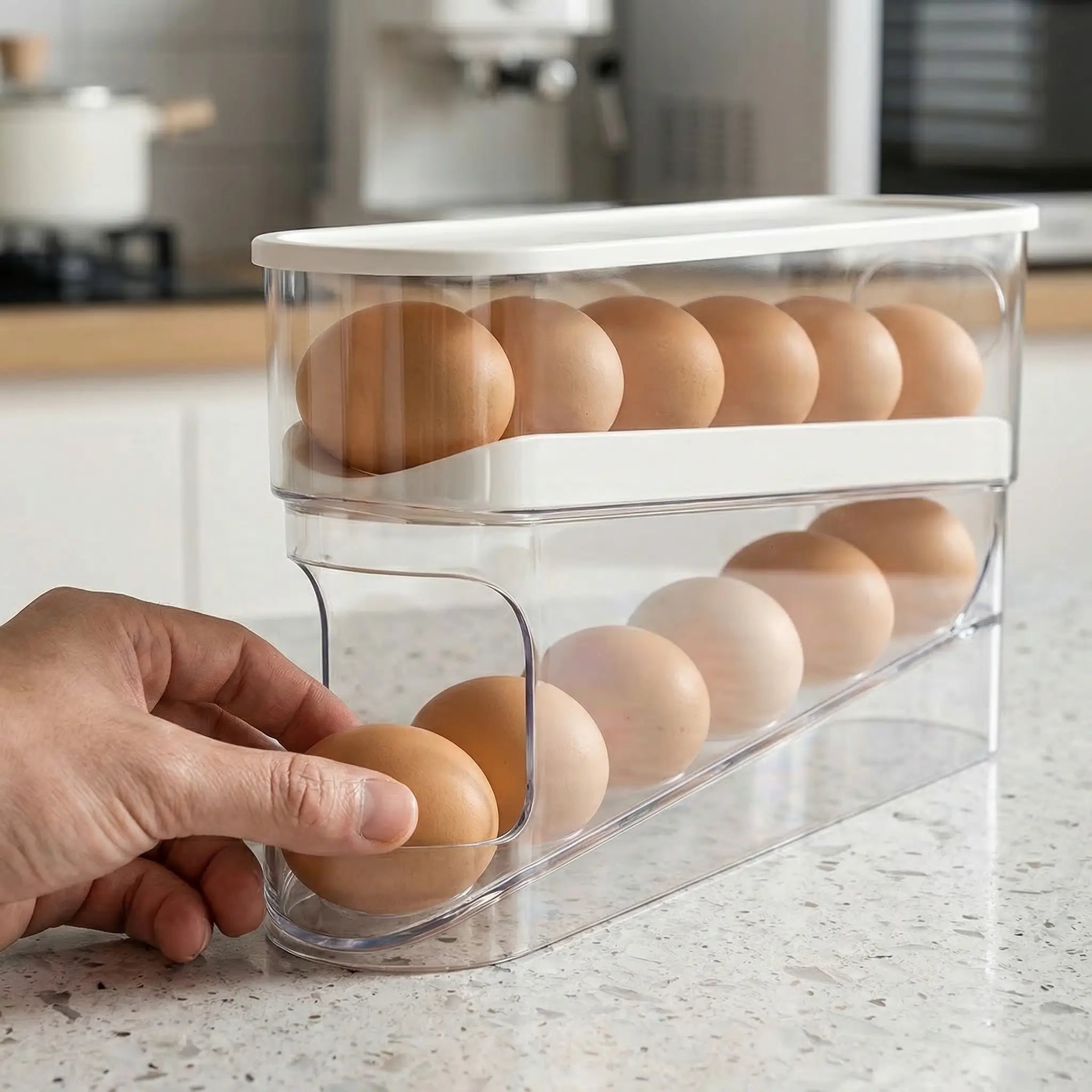Auto-Rolling Egg Dispenser — Double-Tier Refrigerator Egg Organizer