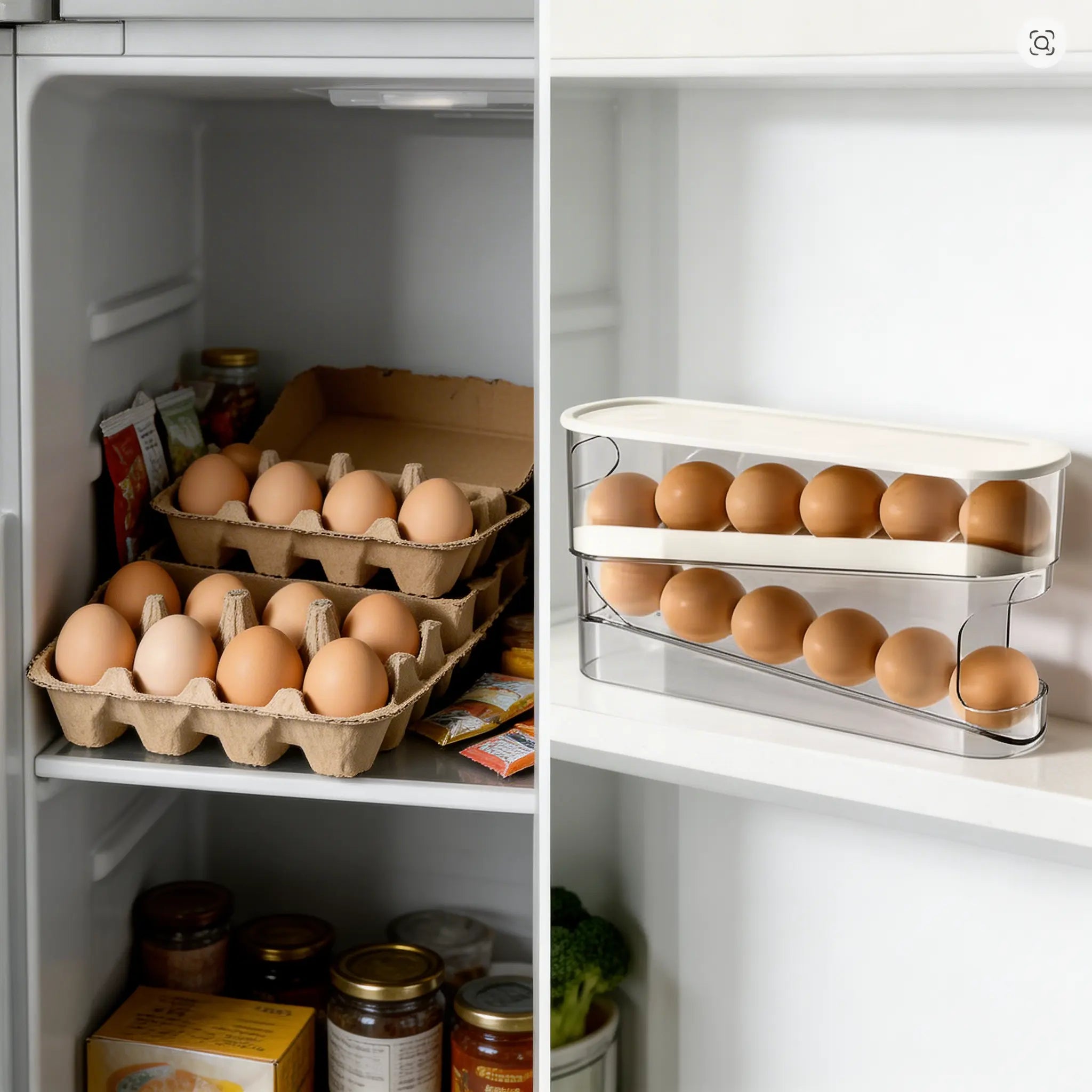 Auto-Rolling Egg Dispenser — Double-Tier Refrigerator Egg Organizer